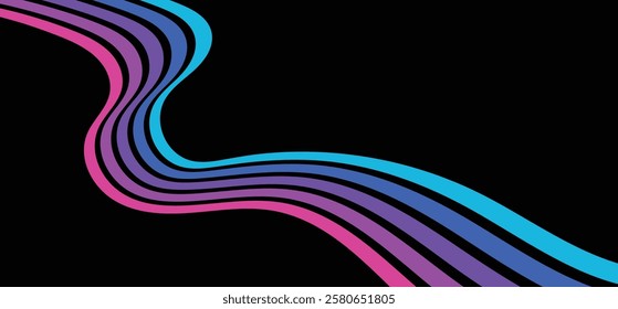 Abstract Colorful 70s Background Vector – Vintage Retro Wallpaper with Rainbow Stripes and Wavy Lines, Perfect for Posters, Banners, Decor and Wall Art