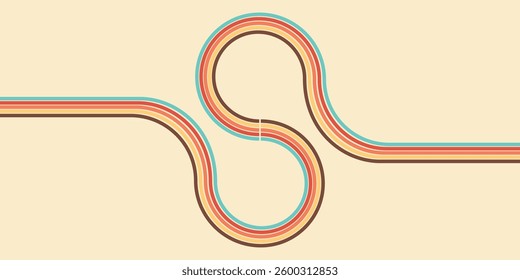 Abstract colorful 70s background vector. Vintage retro wallpaper with rainbow stripes and wavy lines. A 1970 color illustration suitable for posters, banners, decorative items and wall art.