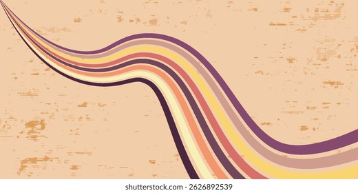 Abstractas colorido Vector de fondo de los años 70. Fondo de pantalla retro de Antiguas con rayas arcoíris y líneas onduladas. Una ilustración a color de 1970 adecuada para carteles, Anuncios, artículos decorativos y arte mural.