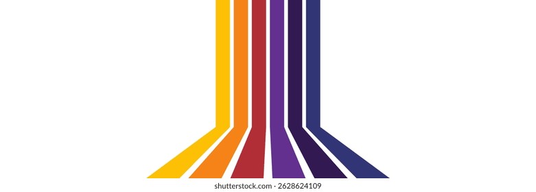 Abstract colorful 70s background vector. Vintage retro wallpaper with rainbow stripes and wavy lines. A 1970 color illustration suitable for posters, banners