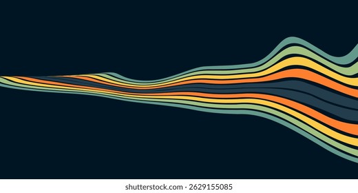 Abstract colorful 70s background vector. Vintage retro wallpaper with rainbow stripes and wavy lines. A 1970 color illustration suitable for posters, banners,