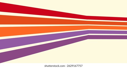 Abstract colorful 70s background vector. Vintage retro wallpaper with rainbow stripes and wavy lines. A 1970 color illustration suitable for posters, banners, decorative items and wall art.