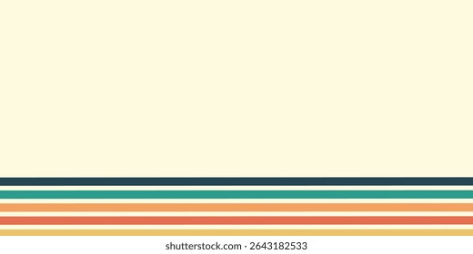 Abstract colorful 70s background vector. Vintage retro wallpaper with rainbow stripes and wavy lines. A 1970 color illustration suitable for posters, banners, decorative items and wall art.