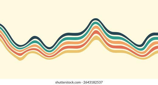 Abstractas colorido Vector de fondo de los años 70. Fondo de pantalla retro de Antiguas con rayas arcoíris y líneas onduladas. Una ilustración a color de 1970 adecuada para carteles, Anuncios, artículos decorativos y arte mural.