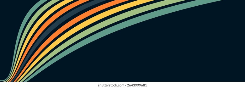 Abstractas colorido Vector de fondo de los años 70. Fondo de pantalla retro de Antiguas con rayas arcoíris y líneas onduladas. Una ilustración a color de 1970 adecuada para carteles, Anuncios, artículos decorativos y arte mural.