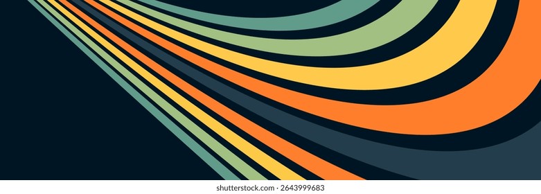 Abstractas colorido Vector de fondo de los años 70. Fondo de pantalla retro de Antiguas con rayas arcoíris y líneas onduladas. Una ilustración a color de 1970 adecuada para carteles, Anuncios, artículos decorativos y arte mural.
