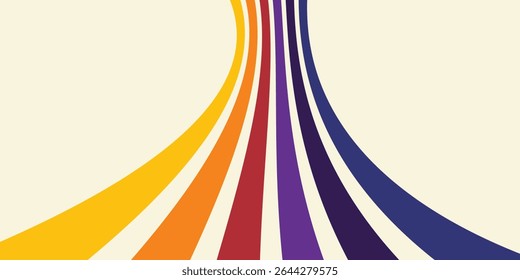 Abstractas colorido Vector de fondo de los años 70. Fondo de pantalla retro de Antiguas con rayas arcoíris y líneas onduladas. Una ilustración a color de 1970 adecuada para carteles, Anuncios, artículos decorativos y arte mural.