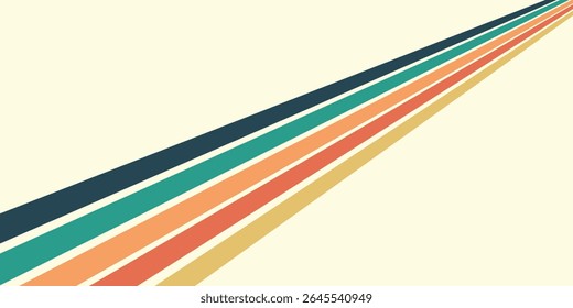 Abstract colorful 70s background vector. Vintage retro wallpaper with rainbow stripes and wavy lines.