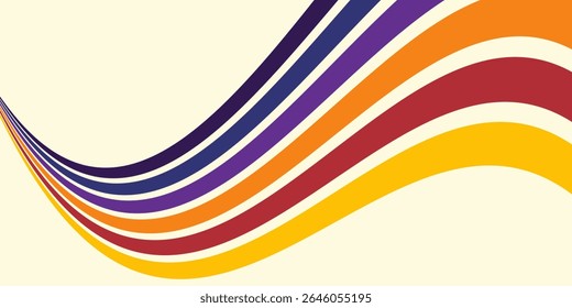 Abstractas colorido Vector de fondo de los años 70. Fondo de pantalla retro de Antiguas con rayas arcoíris y líneas onduladas. Una ilustración a color de 1970 adecuada para carteles, Anuncios, artículos decorativos y arte mural eps10.
