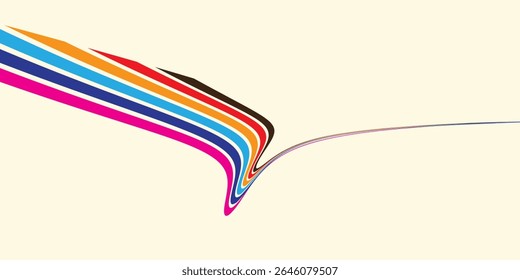 Abstract colorful 70s background vector. Vintage retro wallpaper with rainbow stripes and wavy lines. A 1970 color illustration suitable for posters, banners, decorative items and wall art.