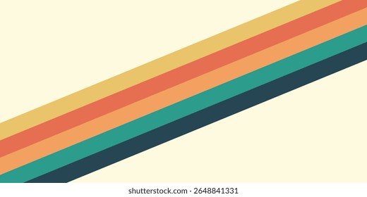Abstract colorful 70s background vector. Vintage retro wallpaper with rainbow stripes and wavy lines. A 1970 color illustration suitable for posters, banners, decorative items and wall art.