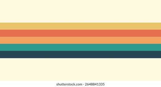 Abstract colorful 70s background vector. Vintage retro wallpaper with rainbow stripes and wavy lines. A 1970 color illustration suitable for posters, banners, decorative items and wall art.