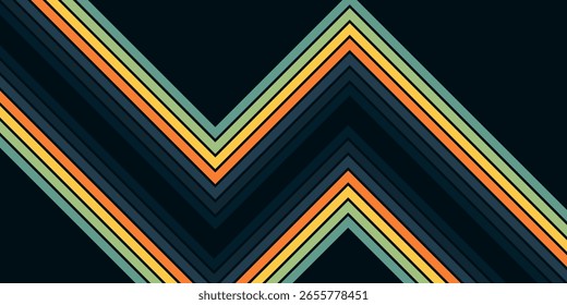 Abstractas colorido Vector de fondo de los años 70. Fondo de pantalla retro de Antiguas con rayas arcoíris y líneas onduladas. Una ilustración a color de 1970 adecuada para carteles, Anuncios, artículos decorativos y arte mural.