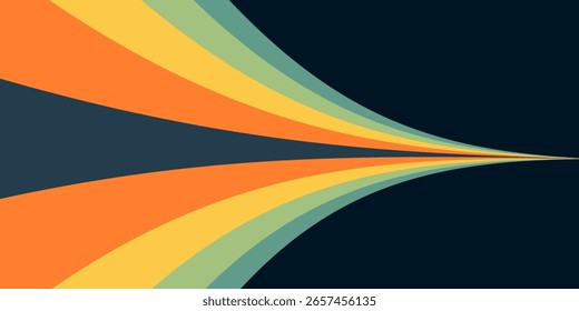 Abstract colorful 70s background vector. Vintage retro wallpaper with rainbow stripes and wavy lines. 