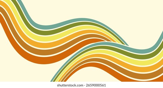 Abstractas colorido Vector de fondo de los años 70. Fondo de pantalla retro de Antiguas con rayas arcoíris y líneas onduladas. Una ilustración a color de 1970 adecuada para carteles, Anuncios, artículos decorativos y arte mural.