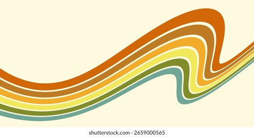 Abstractas colorido Vector de fondo de los años 70. Fondo de pantalla retro de Antiguas con rayas arcoíris y líneas onduladas. Una ilustración a color de 1970 adecuada para carteles, Anuncios, artículos decorativos y arte mural.
