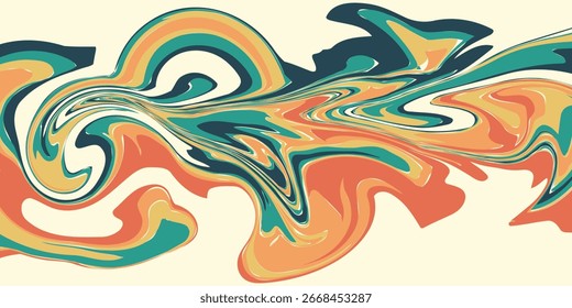 Abstractas colorido Vector de fondo de los años 70. Fondo de pantalla retro de Antiguas con rayas arcoíris y líneas onduladas. Una ilustración a color de 1970 adecuada para carteles, Anuncios, artículos decorativos y arte mural.