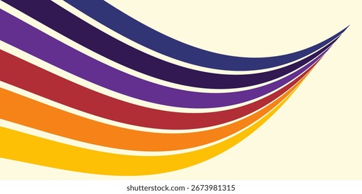 Abstractas colorido Vector de fondo de los años 70. Fondo de pantalla retro de Antiguas con rayas arcoíris y líneas onduladas. Una ilustración a color de 1970 adecuada para carteles, Anuncios, artículos decorativos y arte mural.