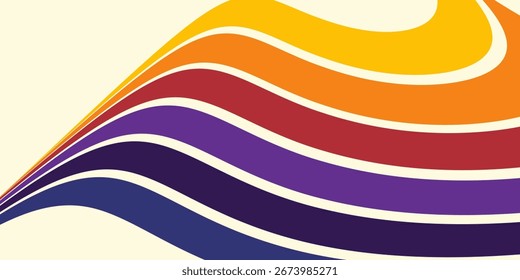 Abstract colorful 70s background vector. Vintage retro wallpaper with rainbow stripes and wavy lines. A 1970 color illustration. modern.eps10