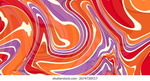 Abstractas colorido Vector de fondo de los años 70. Fondo de pantalla retro de Antiguas con rayas arcoíris y líneas onduladas. Vector
