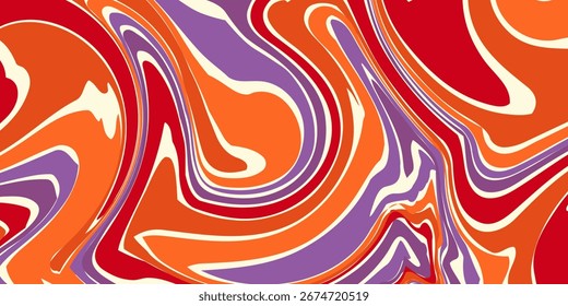 Abstractas colorido Vector de fondo de los años 70. Fondo de pantalla retro de Antiguas con rayas arcoíris y líneas onduladas.