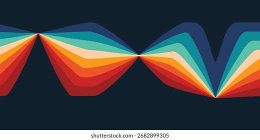 Abstract colorful 70s background vector. Vintage retro wallpaper with rainbow stripes and wavy lines