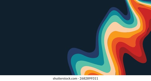 Abstract colorful 70s background vector. Vintage retro wallpaper with rainbow stripes and wavy lines