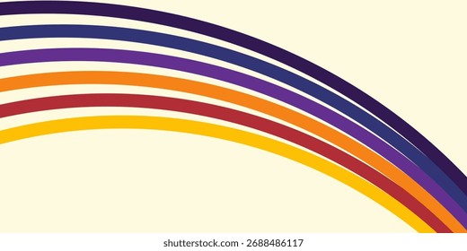 Abstract colorful 70s background vector. Vintage retro wallpaper with rainbow stripes and wavy lines. A 1970 color illustration suitable for posters, banners, decorative items and wall art eps10