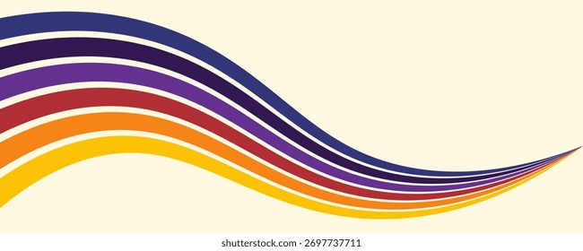 Abstract colorful 70s background vector. Vintage retro wallpaper with rainbow stripes and wavy lines.