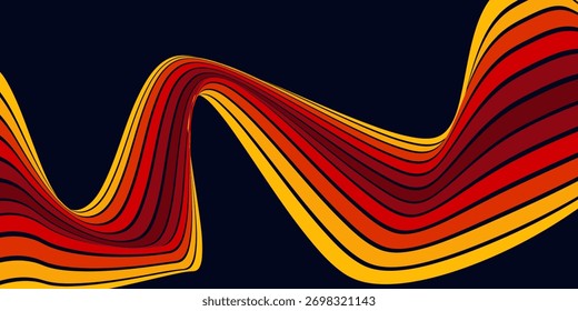 Abstractas colorido Vector de fondo de los años 70. Fondo de pantalla retro de Antiguas con rayas arcoíris y líneas onduladas. Una ilustración a color de 1970 adecuada para carteles, Anuncios, artículos decorativos y arte mural.