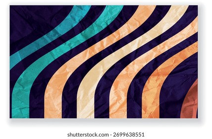 Abstractas colorido Vector de fondo de los años 70. Fondo de pantalla retro de Antiguas con rayas arcoíris y líneas onduladas. Una ilustración a color de 1970 adecuada para carteles, Anuncios, artículos decorativos y arte mural.