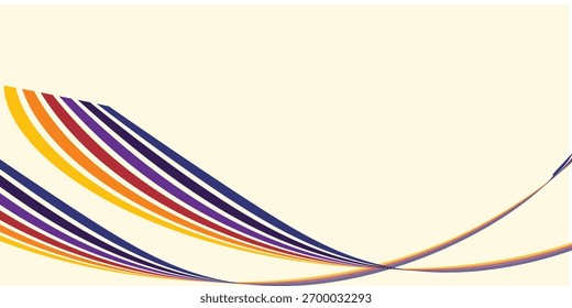 Abstract colorful 70s background vector. Vintage retro wallpaper with rainbow stripes and wavy lines. A 1970 color illustration modern eps10.