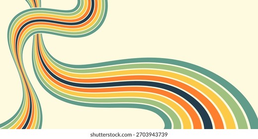 Abstractas colorido Vector de fondo de los años 70. Fondo de pantalla retro de Antiguas con rayas arcoíris y líneas onduladas. Una ilustración a color de 1970 adecuada para carteles, Anuncios, artículos decorativos y arte mural.