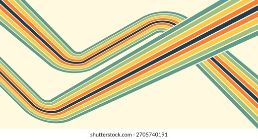 Abstractas colorido Vector de fondo de los años 70. Fondo de pantalla retro de Antiguas con rayas arcoíris y líneas onduladas. Una ilustración a color de 1970 adecuada para carteles, Anuncios, artículos decorativos y arte mural.