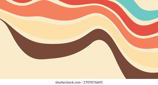 Abstractas colorido Vector de fondo de los años 70. Fondo de pantalla retro de Antiguas con rayas arcoíris y líneas onduladas. Una ilustración a color de 1970 adecuada para carteles, Anuncios, artículos decorativos y arte mural.