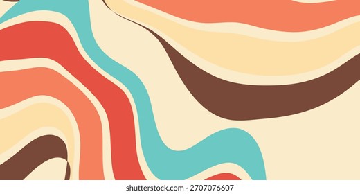 Abstractas colorido Vector de fondo de los años 70. Fondo de pantalla retro de Antiguas con rayas arcoíris y líneas onduladas. Una ilustración a color de 1970 adecuada para carteles, Anuncios, artículos decorativos y arte mural.