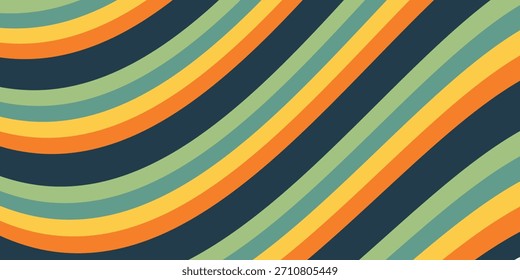 Abstractas colorido Vector de fondo de los años 70. Fondo de pantalla retro de Antiguas con rayas arcoíris y líneas onduladas. Una ilustración a color de 1970 adecuada para carteles, Anuncios, artículos decorativos y arte mural.