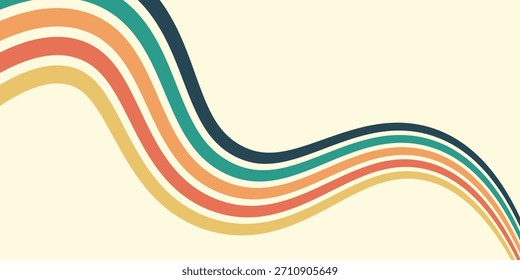 Abstractas colorido Vector de fondo de los años 70. Fondo de pantalla retro de Antiguas con rayas arcoíris y líneas onduladas. Una ilustración a color de 1970 adecuada para carteles, Anuncios, artículos decorativos y arte mural.