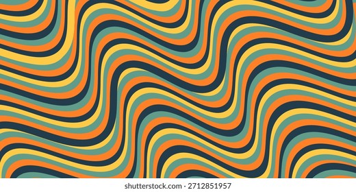 Abstractas colorido Vector de fondo de los años 70. Fondo de pantalla retro de Antiguas con rayas arcoíris y líneas onduladas. Una ilustración a color de 1970 adecuada para carteles, Anuncios, artículos decorativos y arte mural.