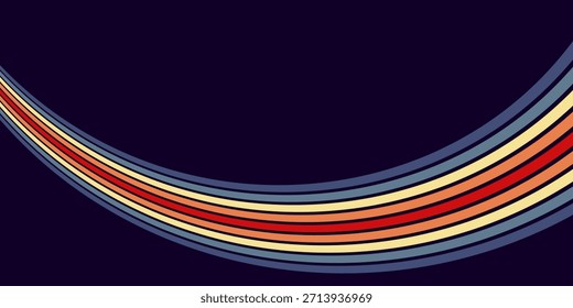 Abstract colorful 70s background vector. Vintage retro wallpaper with rainbow stripes and wavy lines. A 1970 color illustration suitable for posters, banners, decorative items and wall art. EPS2