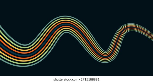 Abstractas colorido Vector de fondo de los años 70. Fondo de pantalla retro de Antiguas con rayas arcoíris y líneas onduladas. Una ilustración a color de 1970 adecuada para carteles, Anuncios, artículos decorativos y arte mural.
