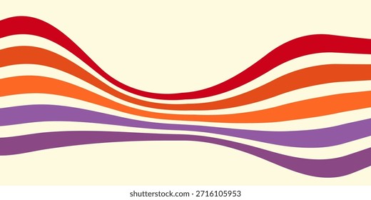Abstractas colorido Vector de fondo de los años 70. Fondo de pantalla retro de Antiguas con rayas arcoíris y líneas onduladas. Una ilustración a color de 1970 adecuada para carteles, Anuncios, artículos decorativos y arte mural.