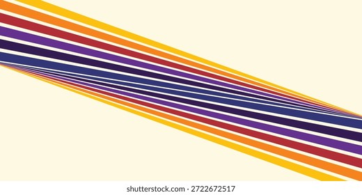 Abstract colorful 70s background vector. Vintage retro wallpaper with rainbow stripes and wavy lines. A 1970 color illustration suitable for posters, banners, decorative items and wall art.