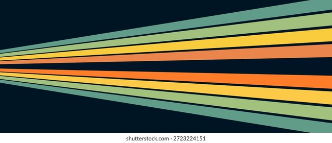 Abstract colorful 70s background vector. Vintage retro wallpaper with rainbow stripes and wavy lines. A 1970 color illustration suitable for posters, banners, decorative items and wall art.