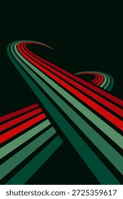 Abstrakter, bunter 70er-Jahre-Hintergrundvektor. Vintage Retro Tapete mit Regenbogenstreifen und gewellten Linien. Eine 1970 farbige Illustration, die sich für Poster, Banner, Dekorationsgegenstände und Wandkunst eignet.