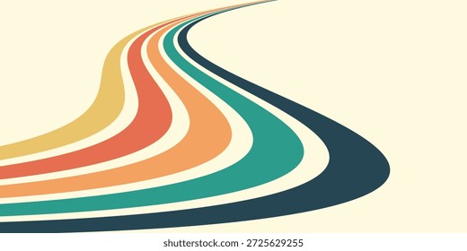 Abstractas colorido Vector de fondo de los años 70. Fondo de pantalla retro de Antiguas con rayas arcoíris y líneas onduladas. Una ilustración a color de 1970 adecuada para carteles, Anuncios, artículos decorativos y arte mural.