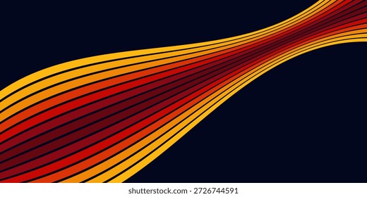 Abstract colorful 70s background vector. Vintage retro wallpaper with rainbow stripes and wavy lines. A 1970 color illustration suitable for posters, banners, decorative items and wall art.