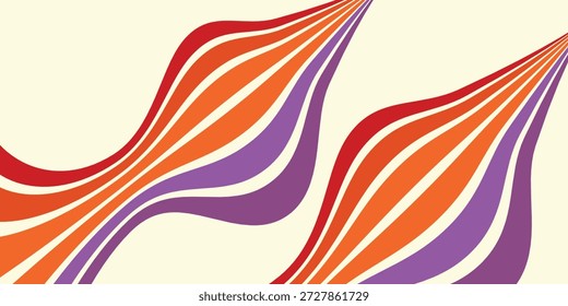 Abstractas colorido Vector de fondo de los años 70. Fondo de pantalla retro de Antiguas con rayas arcoíris y líneas onduladas. Una ilustración a color de 1970 adecuada para carteles, Anuncios, artículos decorativos y arte mural.