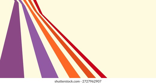 Abstract colorful 70s background vector. Vintage retro wallpaper with rainbow stripes and wavy lines. A 1970 color illustration suitable for posters, banners, decorative items and wall art.