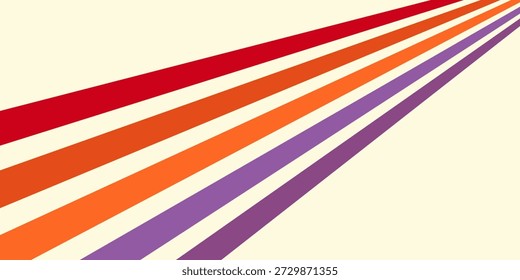 Abstract colorful 70s background vector. Vintage retro wallpaper with rainbow stripes and wavy lines. A 1970 color illustration suitable for posters, banners, decorative items and wall art.